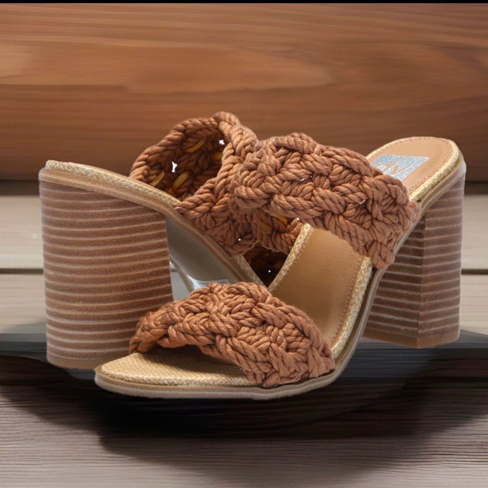 Dolce Vita Toffee Roulette Block Heel Slide Sandal Fashion Rope Style Slip-On